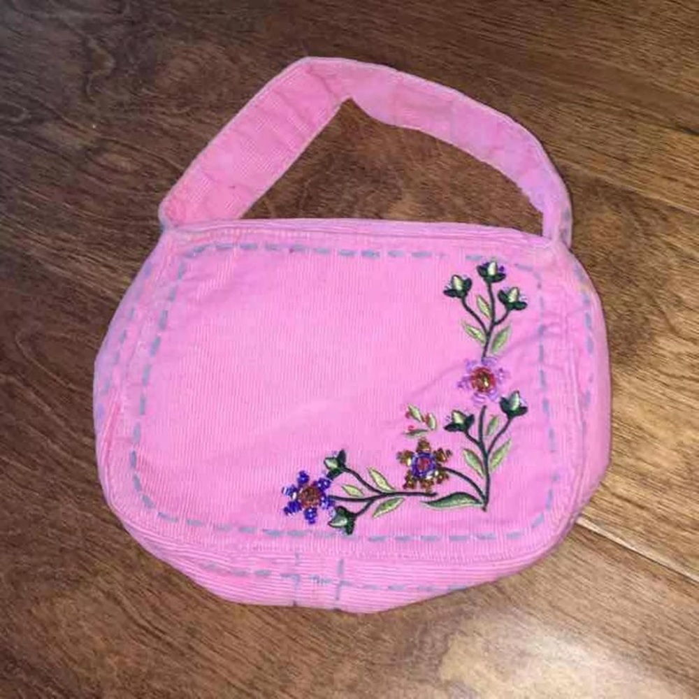 Vintage corduroy Embroidered pink small bag girls